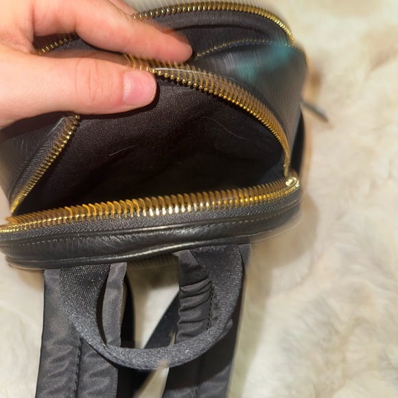 Coach Black Leather Mini Backpack with Gold Details
